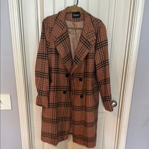 Women's Plaid Coat - Brown and Orange